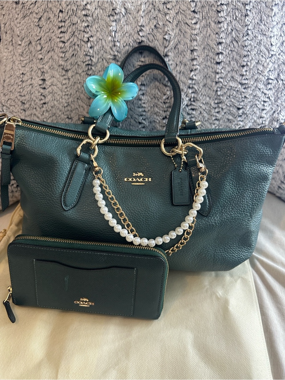 Coach Dark Green Handbag & Wallet Set 💚✨